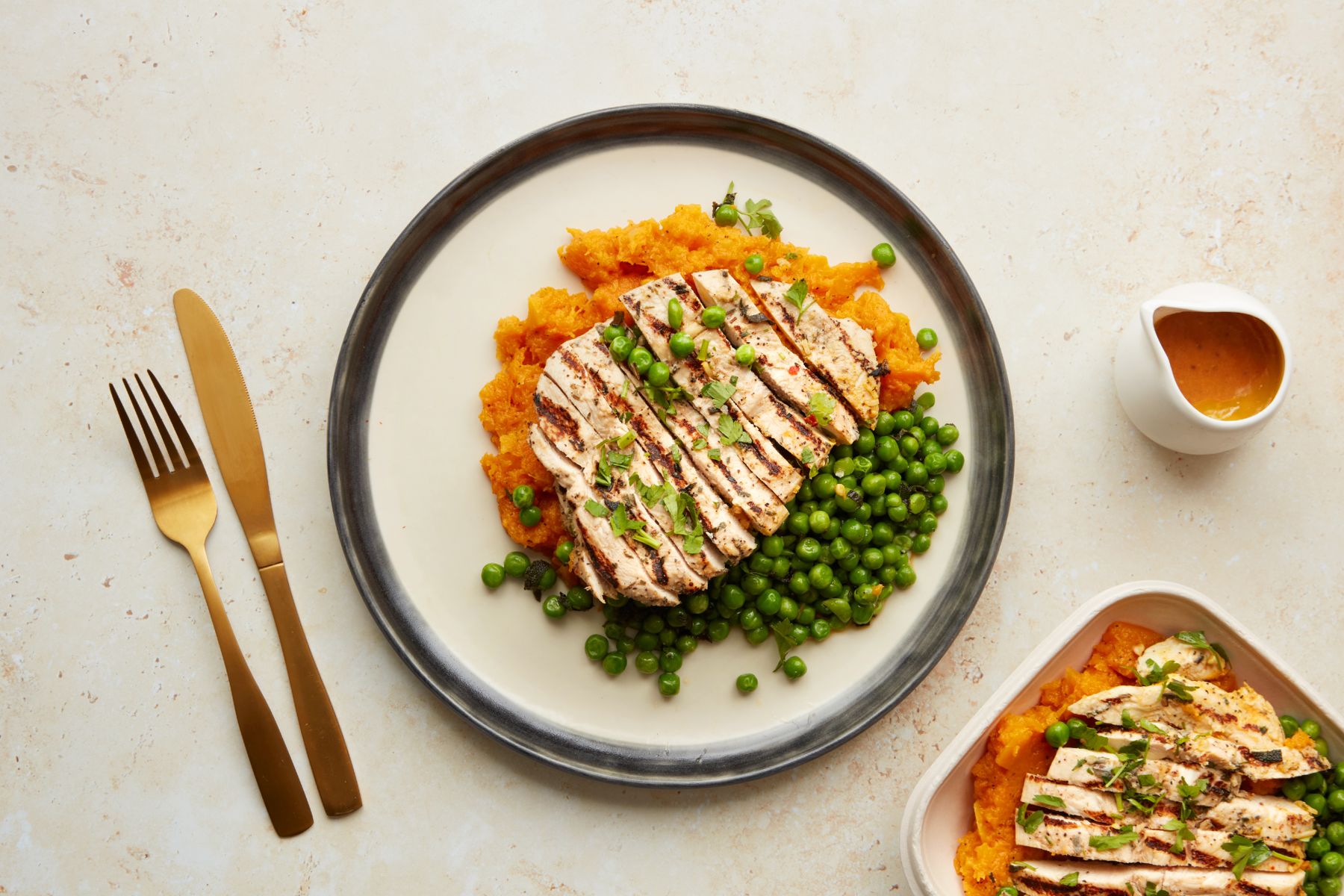Lions Prep - Chargrilled Chicken with Butternut Squash Mash, Sage Buttered Peas & Honey Mustard Sauce
